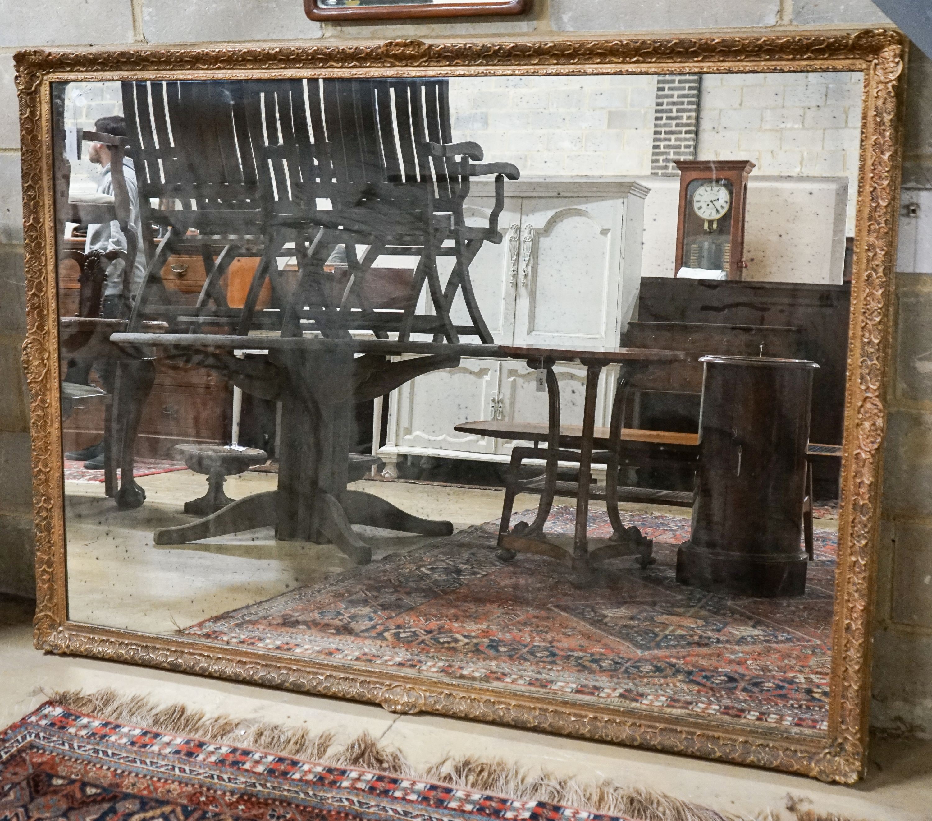 A large Victorian style rectangular wall mirror, width 188cm, height 138cm